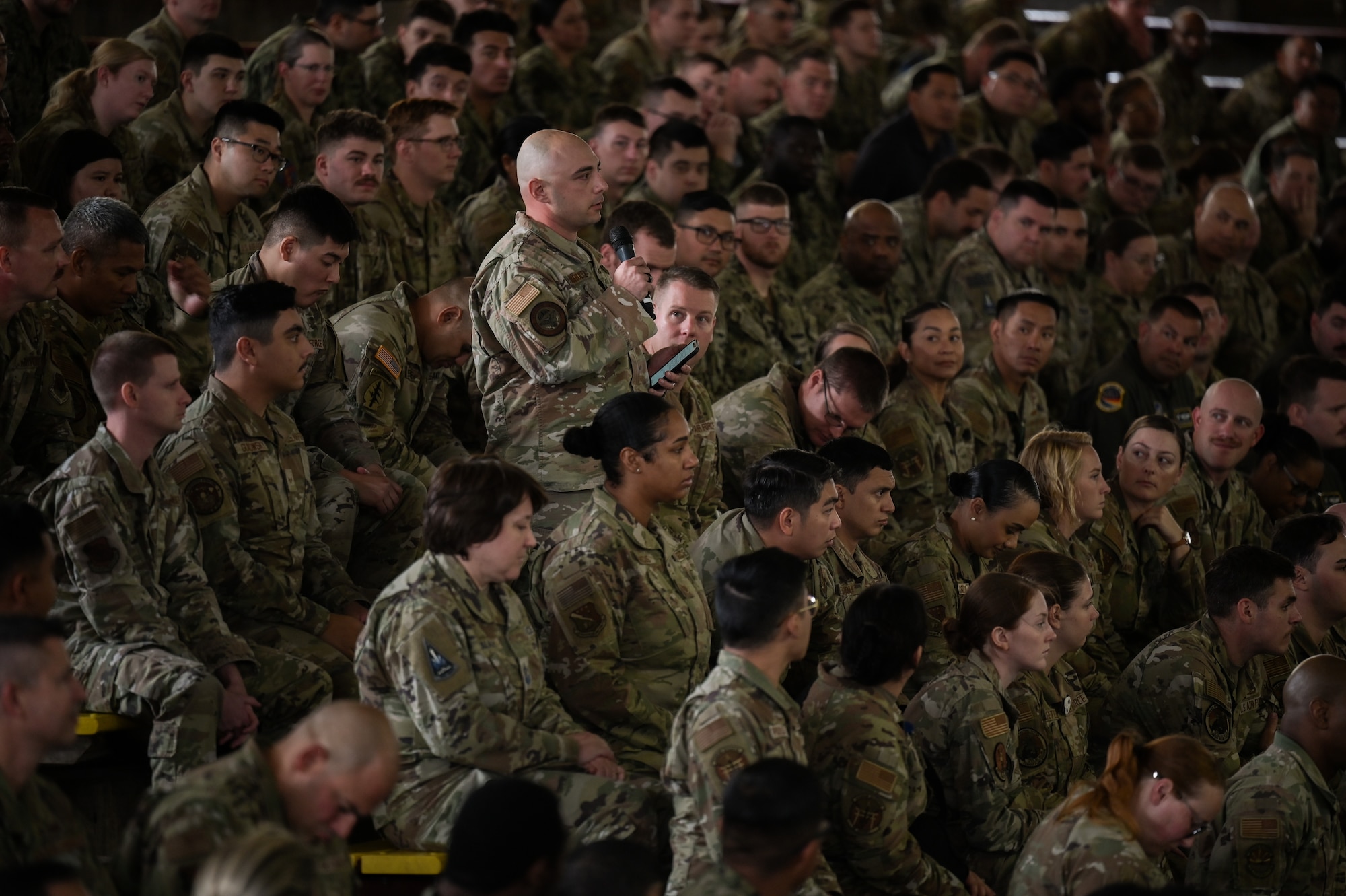 Joint Base Pearl Harbor-Hickam personnel attend an all-call.