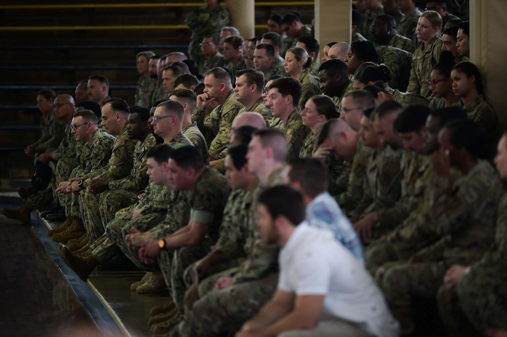 Joint Base Pearl Harbor-Hickam personnel attend an all-call.