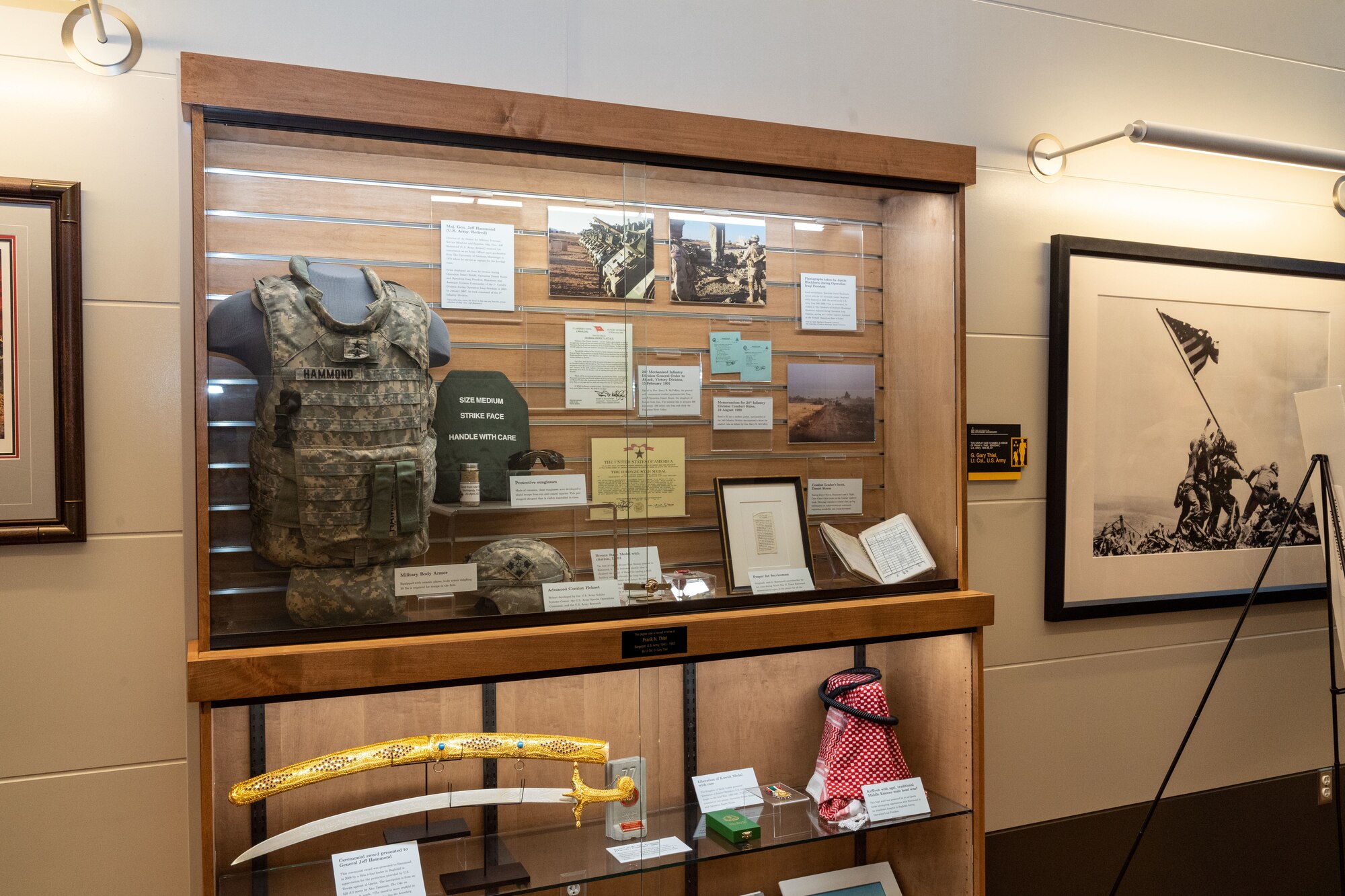 A display showcases U.S. Army retired Maj. Gen. Jeff Hammond, director of University of Southern Mississippi veterans and military affairs, in Hattiesburg, Mississippi, March 1, 2024.