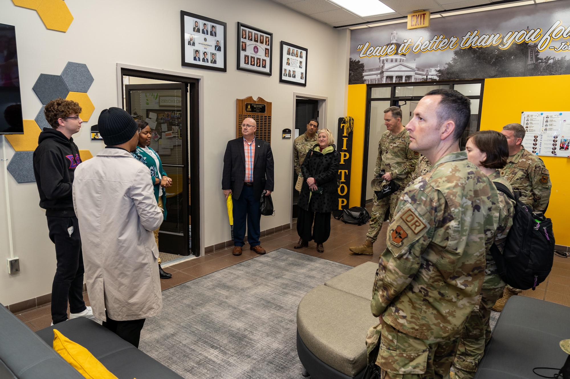The University of Southern Mississippi alumni describe the activities and services of the Office of Fraternity and Sorority Life to members of the 81st Training Wing in Hattiesburg, Mississippi, March 1, 2024.
