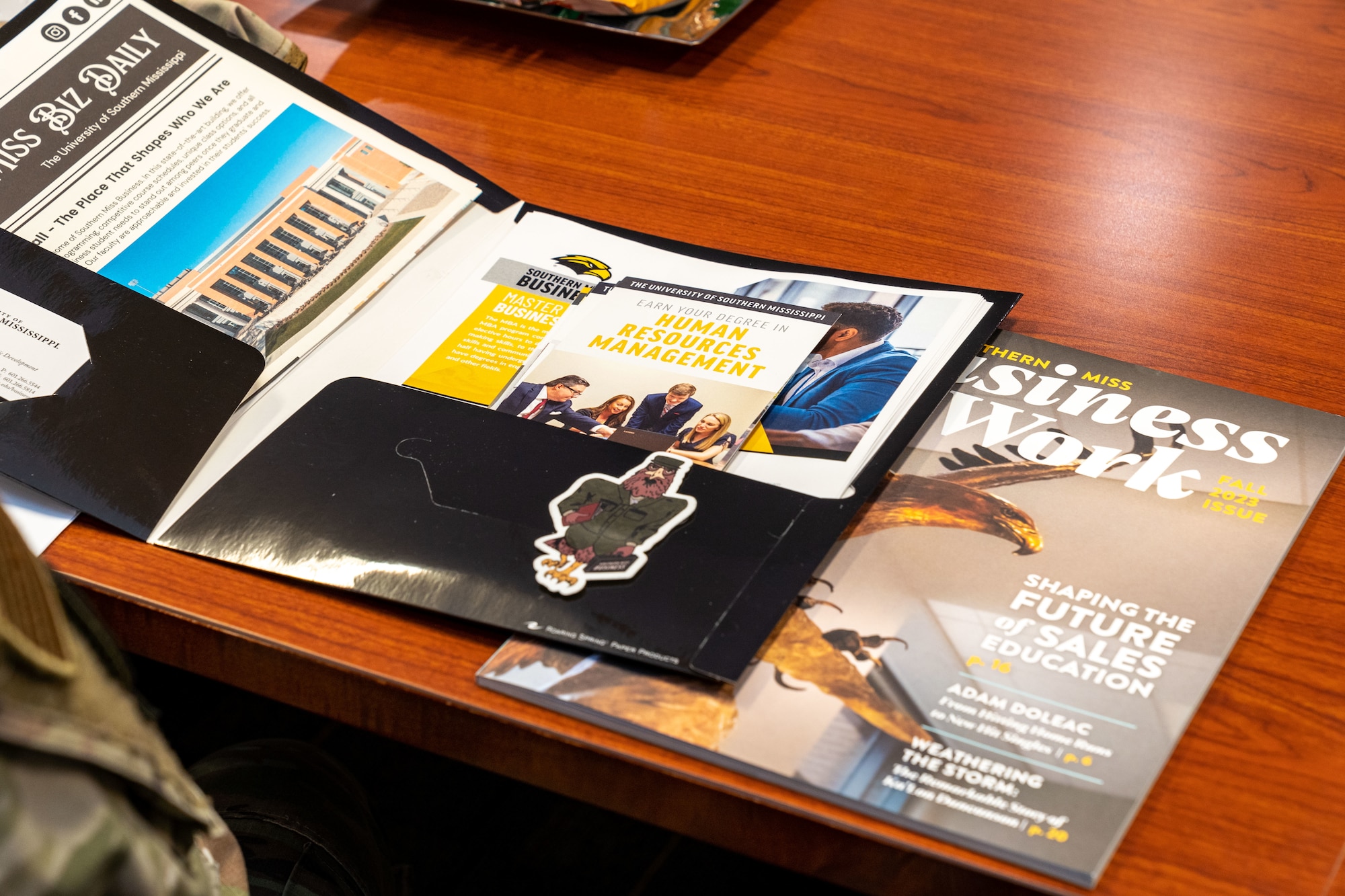 Information about the College of Business and Academic Development is displayed at the University of Southern Mississippi  Hattiesburg, Mississippi, March 1, 2024.