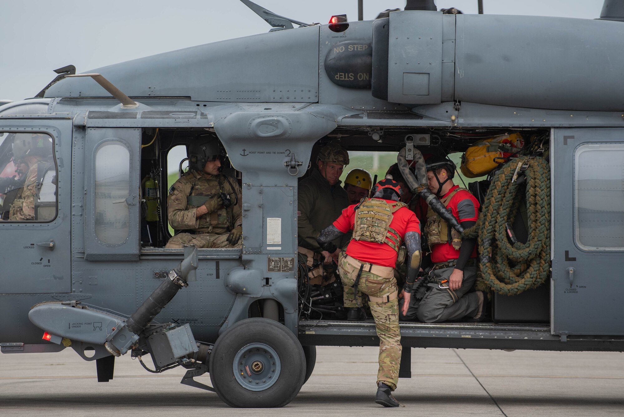 Dakota Meyer riding inside of an HH-60G Pave Hawk