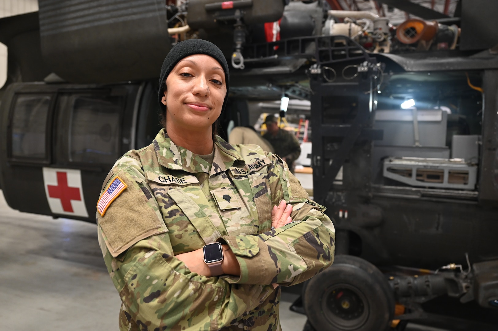 Cpl. Marquita Chase, avionic mechanic, District of Columbia Army National Guard Aviation, stands for a photograph at Davison Army Airfield, Feb. 3, 2024.  DCARNG Aviation is comprised of four different units with women visibly represented in all sections to include pilots, maintainers, supply, operations, administration, and flight paramedics.