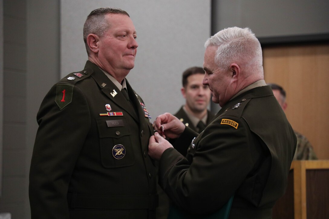Army Lt. Col. Todd Reed was honored during a retirement ceremony at the Wellman Armory auditorium on Boone National Guard Center in Frankfort March 1, 2024. He has served in the military for 37 years.  (U.S. Army National Guard photo by Sgt. 1st. Class Benjamin Crane)