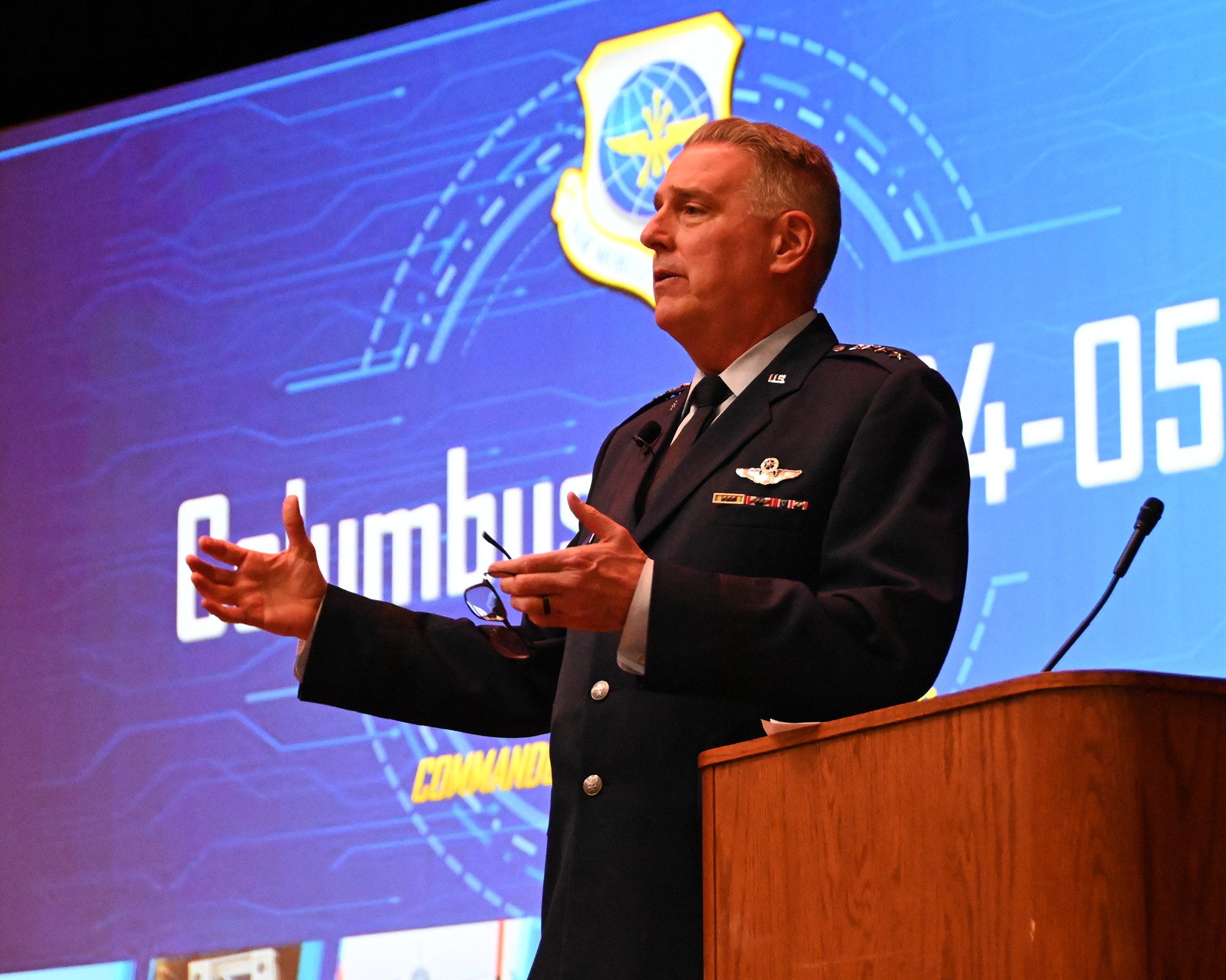 U.S. Air Force Gen. Mike Minihan visited Columbus Air Force Base during a graduation and spoke to the new pilots.