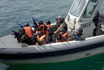 Partner nation service members participate in a VBSS in Mombasa, Kenya.