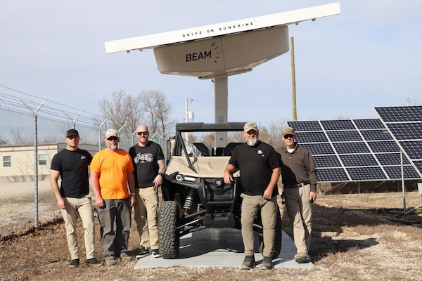 Volcon’s Gabriel Villareal and Jake Mizell and U.S. Army Engineer Research and Development Center, Contingency Basing Integration Training and Evaluation Center’s Craig White, Kevin Forshey and Mark Bertoni with the Volcon Stag Utility Terrain Vehicle.