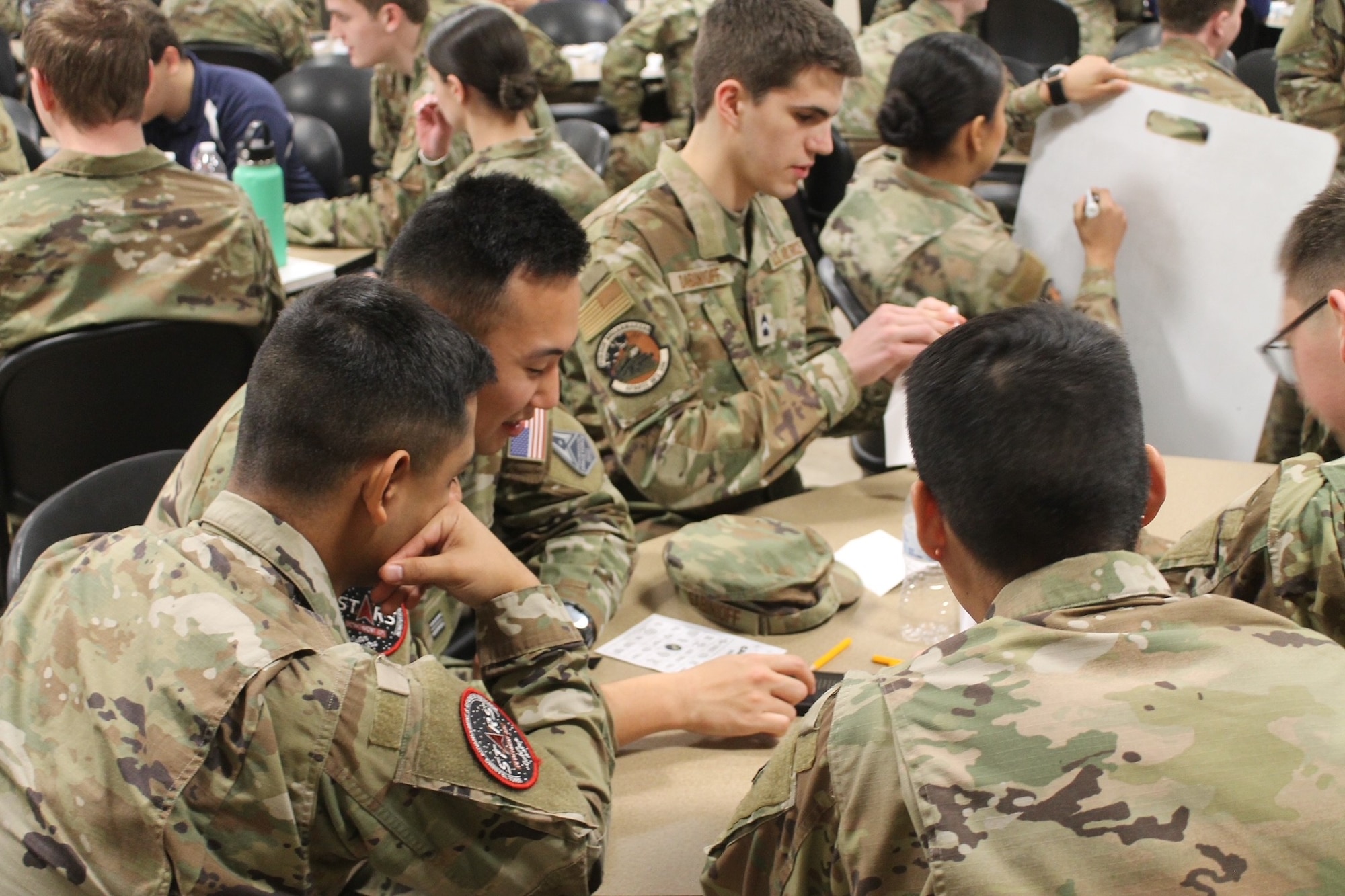 Cadets participate in a group activity during the Giant Leaps Summit at Purdue University, Ind., Feb 23, 2024. The Air Force Reserve Officers’ Training Corps Detachment 220 Cadet Delta hosted the event, bringing together academia, industry and Department of Defense professionals to discuss the future of national defense. (U.S. Air Force photo by Air Force ROTC Detachment 220)