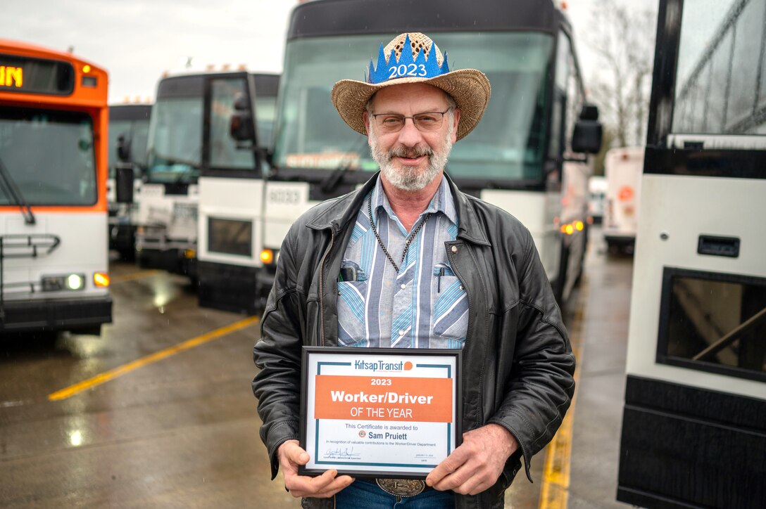 Sam Pruiett, operations manager, Shop 11/17, Shipfitters, Forge, Sheetmetal, at Puget Sound Naval Shipyard & Intermediate Maintenance Facility in Bremerton, Washington, was named 2023 Kitsap Transit Worker/Driver of the Year. (Kitsap Transit photo)