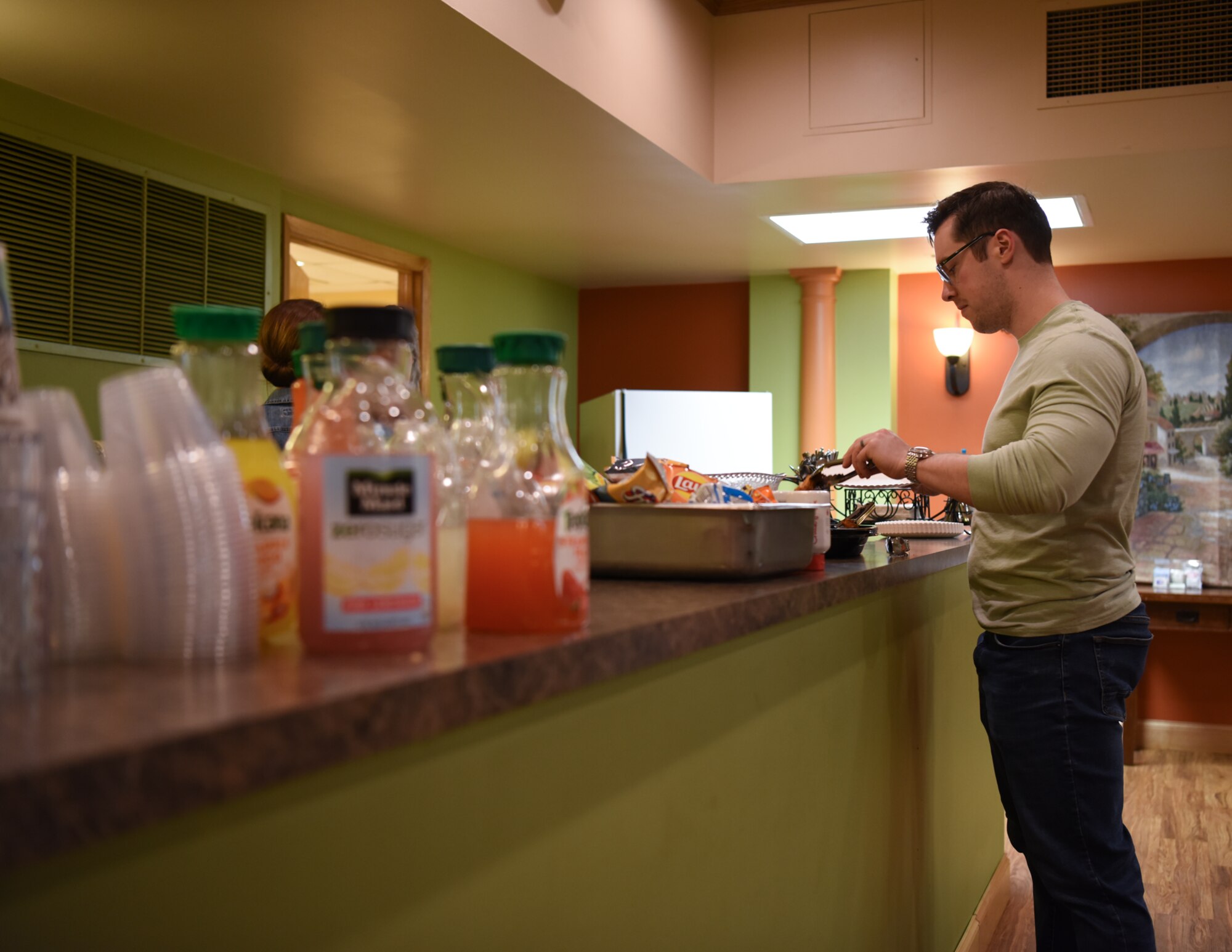 A guest serves food