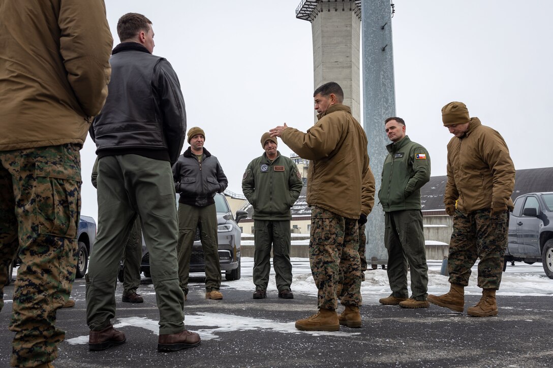 U.S. Marine Corps Maj. Gen. John Kelliher, Commanding General, 4th Marine Aircraft Wing, Marine Forces Reserve, visits with the Marines of Marine Aerial Refueler Transport Squadron (VMGR) 234, Marine Aircraft Group 41, 4th Marine Aircraft Wing, Marine Forces Reserve during Distinguished Visitor’s (DV) Day as part of exercise Arctic Edge 2024 (AE24) at Joint Base Elmendorf-Richardson, Alaska, March 4, 2024. Kelliher discussed the strategic importance of operating in an austere environment and commemorated the Marines on their resiliency. Training in an arctic environment cultivates a resilient force adept at adapting to extreme conditions, guaranteeing preparedness for potential conflicts in challenging terrains, and augmenting the overall proficiency of armed forces to operate effectively in diverse and demanding scenarios. Arctic Edge 2024 is a U.S. Northern Command-led homeland defense exercise demonstrating the U.S. military’s capabilities in extreme cold weather, joint force readiness, and U.S. military commitment to mutual strategic security interests in the arctic region. (U.S. Marine Corps photo by Lance Cpl. Madisyn Paschal)