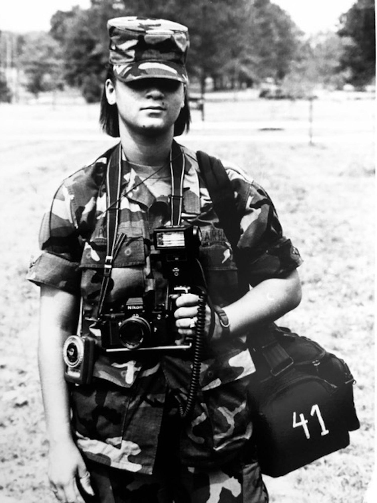 U.S. Air Force retired Tech. Sgt. Daylena Ricks, photojournalist, poses in a photo during technical training school at the Defense Information School (DINFOS) at Fort Meade, Maryland, 1998.