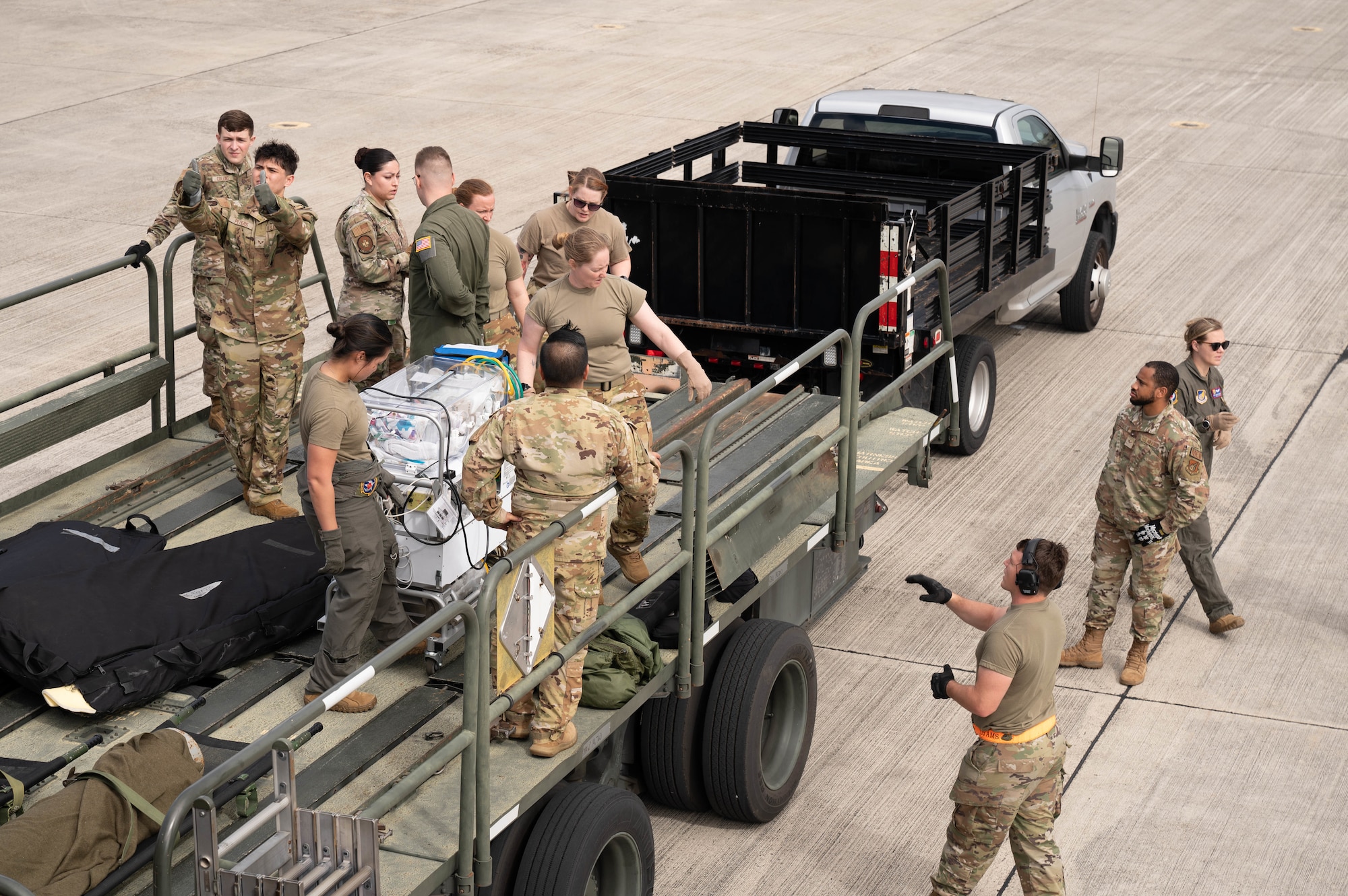 Airmen conduct training on the flightline.