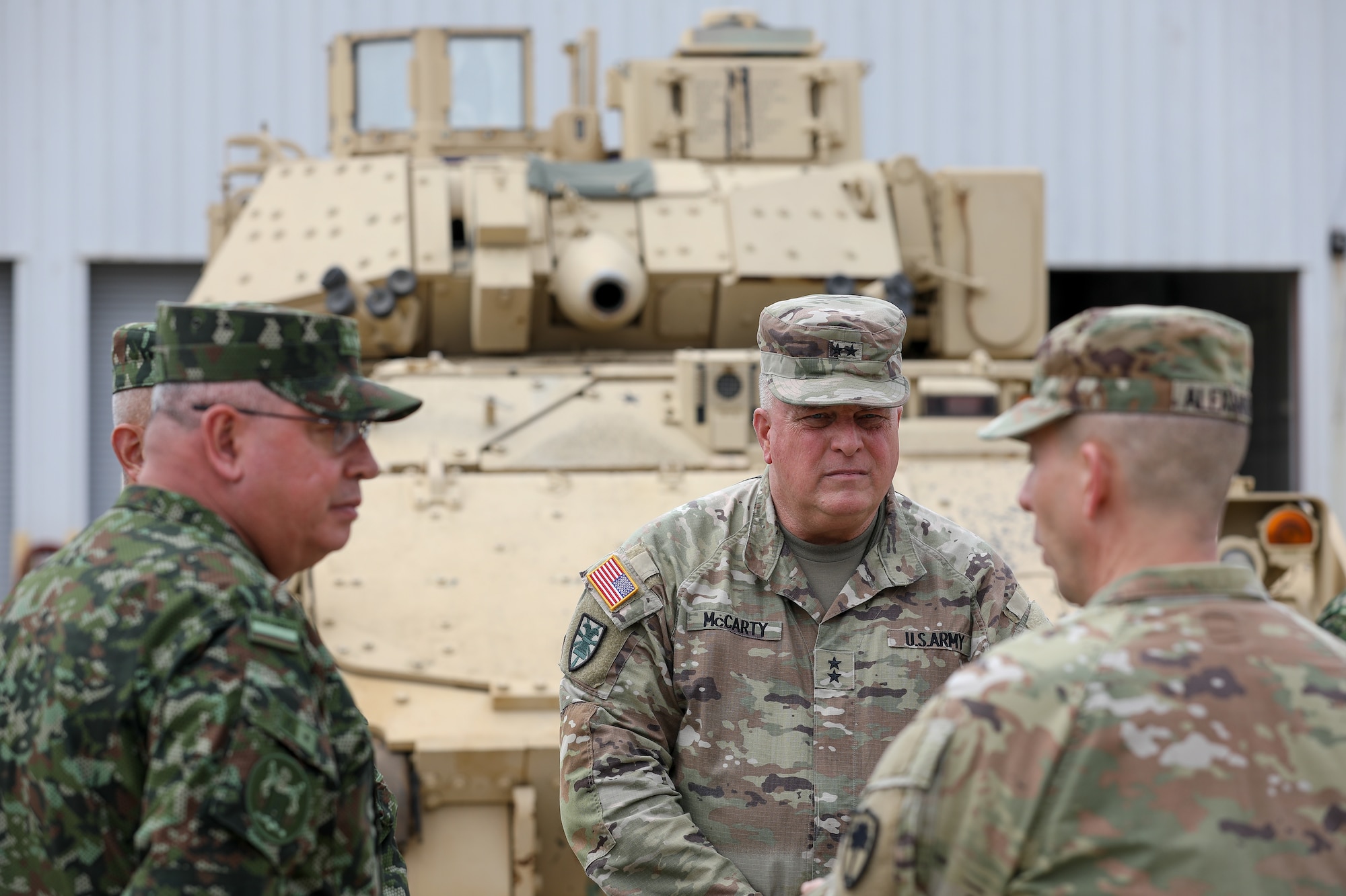 U.S. Army Maj. Gen. Van McCarty, the adjutant general for South Carolina, U.S. Army Brig. Gen. Robin B. Stilwell, director of the Joint Staff of the South Carolina National Guard, and other National Guard leaders meet with Colombian military leaders in Columbia, South Carolina, Feb. 29, 2024. The event was part of a three-day State Partnership Program exchange.