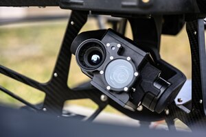 The controller screen of the U.S. Air Force 47th Security Forces Squadron Hoverfly drone at Laughlin Air Force Base, Texas, Feb. 28, 2024. The drone can ascend to altitudes of up to 200 feet, providing extensive visibility over large areas. (U.S. Air Force photo by Airman 1st Class Keira Rossman)