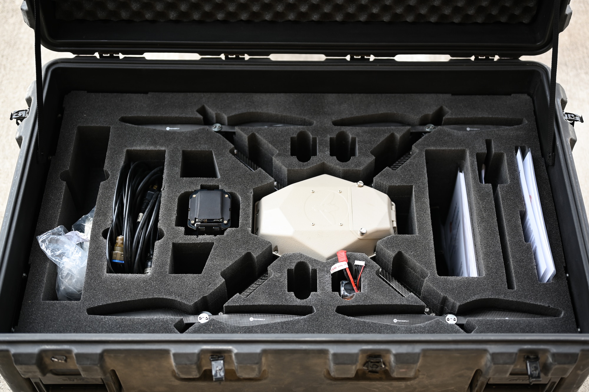 The controller screen of the U.S. Air Force 47th Security Forces Squadron Hoverfly drone at Laughlin Air Force Base, Texas, Feb. 28, 2024. The drone can ascend to altitudes of up to 200 feet, providing extensive visibility over large areas. (U.S. Air Force photo by Airman 1st Class Keira Rossman)