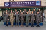 Senior leaders from the U.S. 7th Air Force and Republic of Korea Air Force gather for a group photo during a Freedom Shield 24 Battle Field Circulation visit from ROK Gen. Kang, Shin Chul, Combined Forces Command deputy commander, at Osan Air Base, ROK, March 6, 2024. During the event, Kang received an exercise status brief, observed a U.S. F-16 and ROK F-15K static display, and met with 7th Air Force and ROKAF Operations Command leadership. Freedom Shield 24 is an 11-day exercise set to reflect the Korea Theater of Operations – a combined, joint, multi-domain and interagency operating environment, scheduled for March 4-14, 2024. (U.S. Air Force photo by Senior Airman Elizabeth Davis)