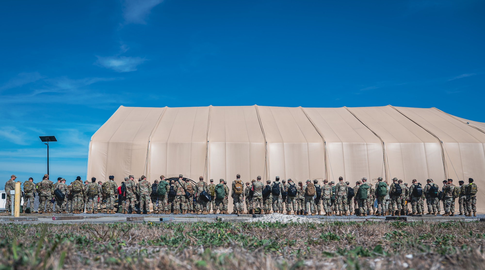 Airmen line up for exercise brief