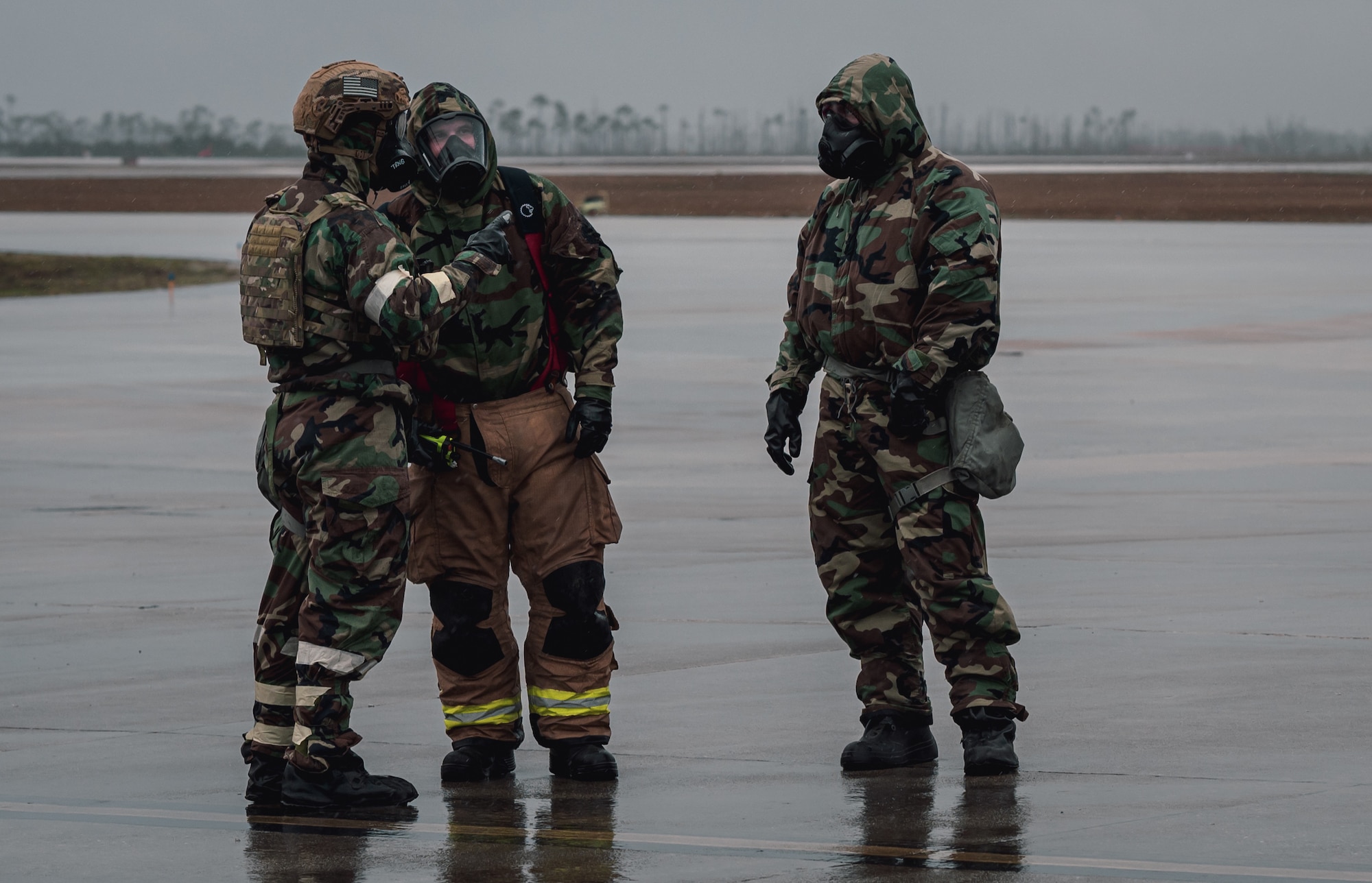 Airmen communicate during exercise