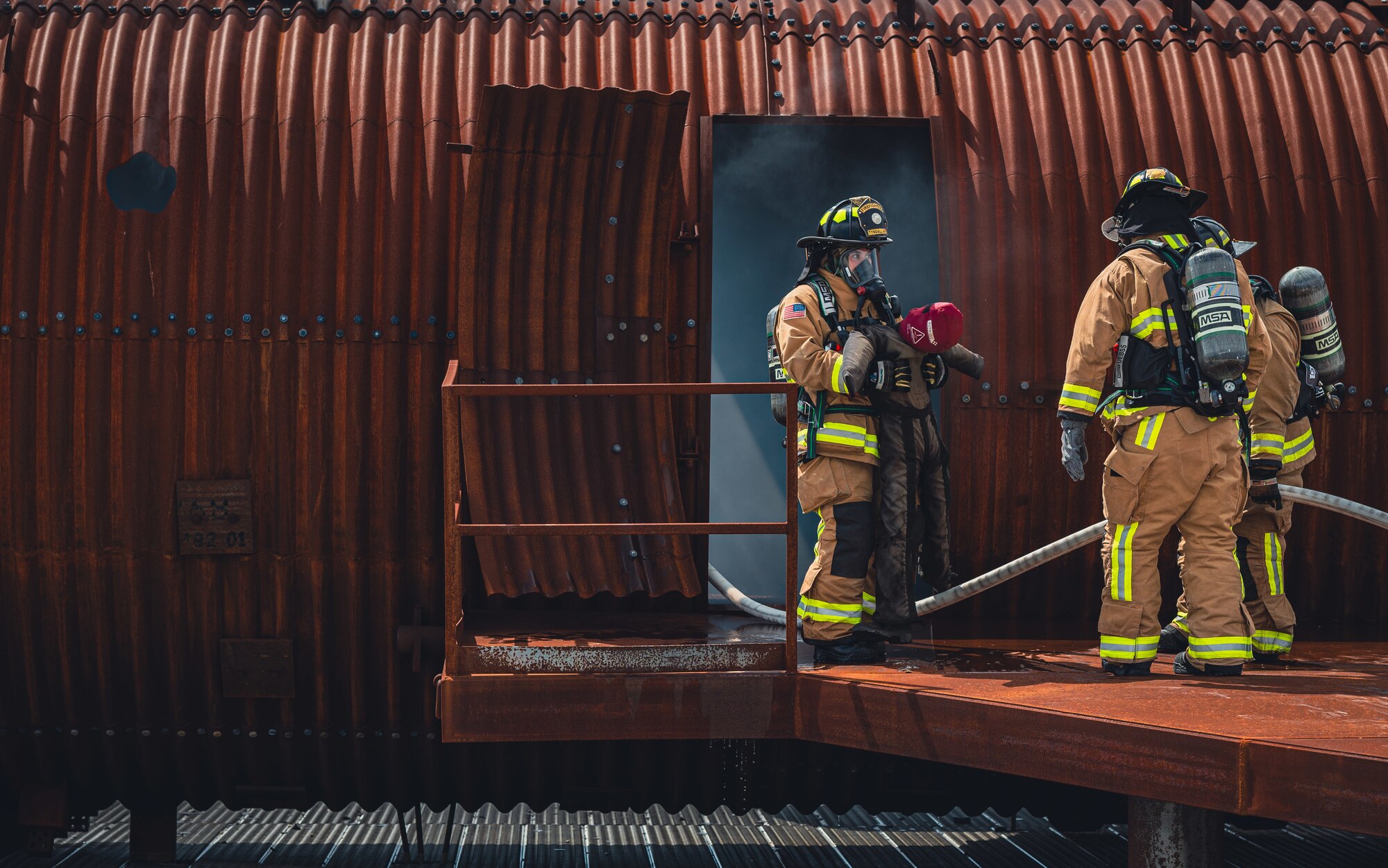 Airmen simulate an emergency situation