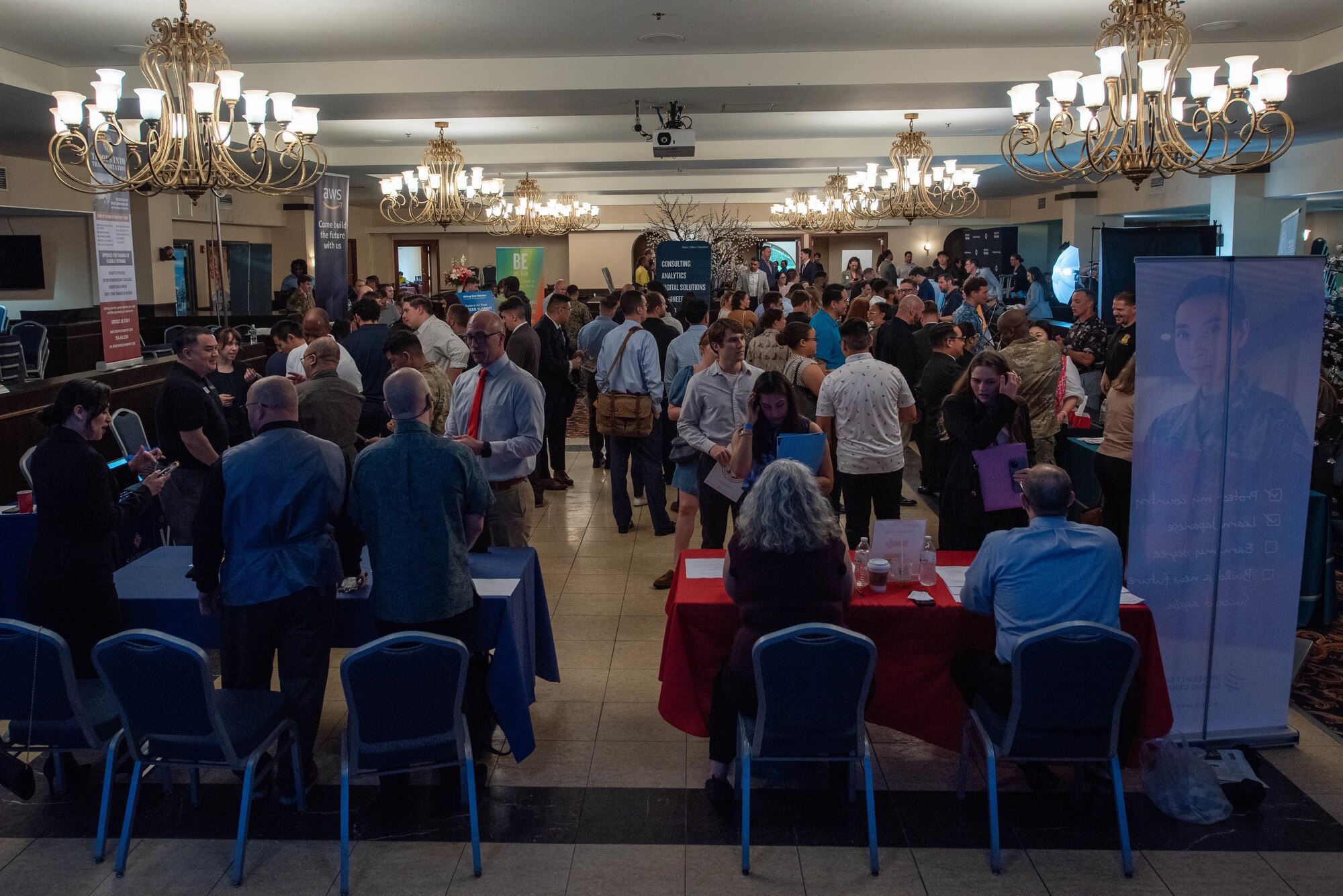 A group congregate at an event.