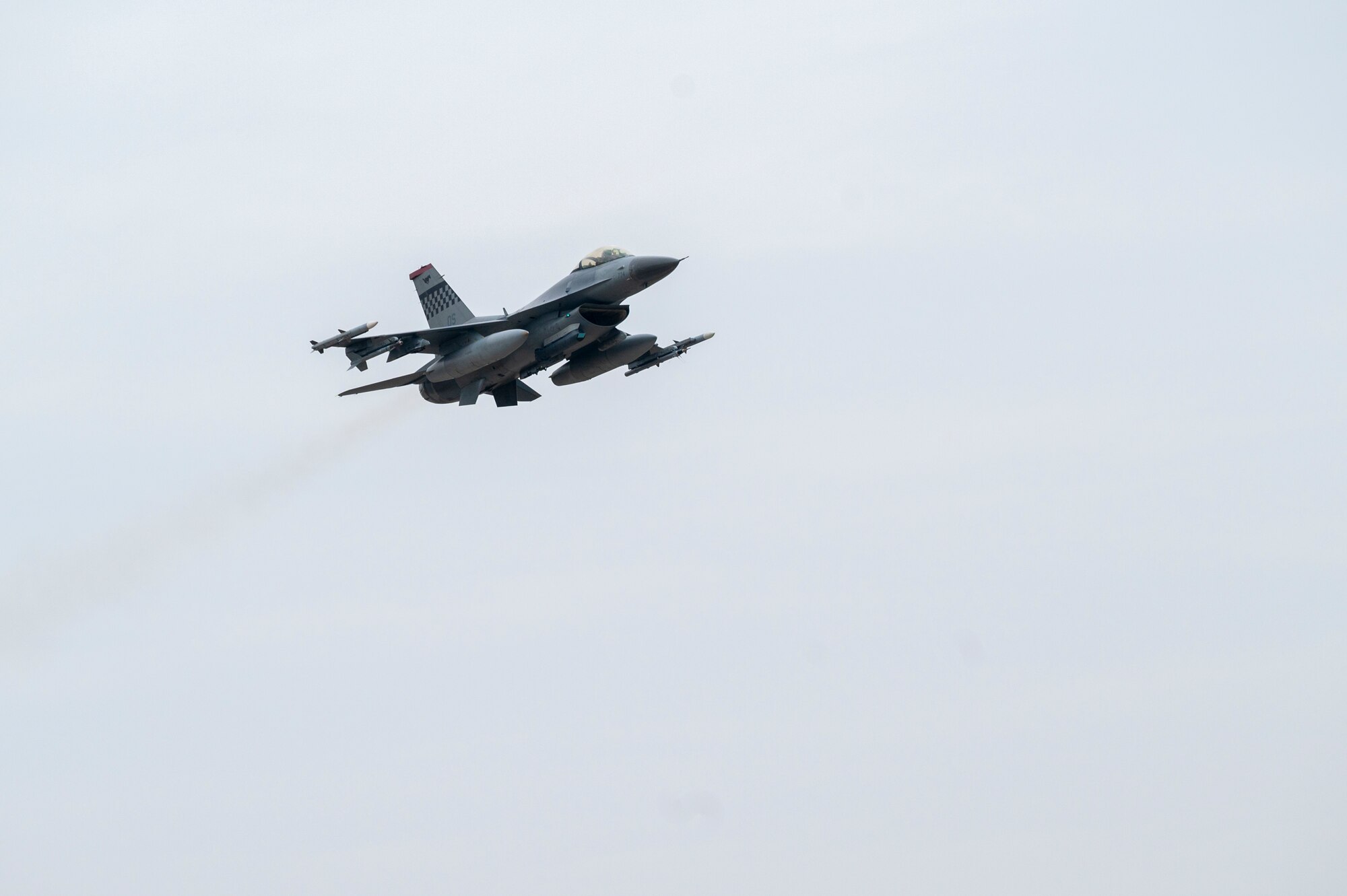 A U.S. Air Force F-16 Fighting Falcon assigned to the 36th Fighter Squadron, flies during a Buddy Squadron 24-2 training event at Osan Air Base, Republic of Korea, March 5, 2024. 
Every iteration of Buddy Squadron hones in on certain flying objectives in order to sharpen responses from USAF and ROKAF pilots in a contested scenario. The Buddy Squadron Program fosters objective-based training and improves interoperability between the U.S. and ROKAF fighter squadrons. (U.S. Air Force photo by Senior Airman Kaitlin Frazier)