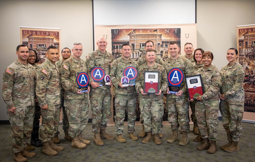 U.S. Army Central’s retention team receives numerous awards during the Career Counselor of the Year Award Ceremony at Patton Hall