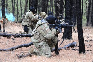 U.S. Army Soldiers from the 113th Infantry Regiment of the N.J. Army National Guard conduct squad level live-fire and maneuver exercises on Range 61 at Joint Base McGuire-Dix-Lakehurst, N.J., March 11, 2023. Training support at U.S. Army Support Activity Fort Dix is meticulously tailored across three domains: virtual, live and constructive. (U.S. Army photo by Steven Roussel)