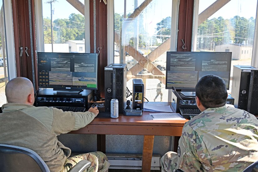 The U.S. Army 102nd Cavalry unit is using the new Targetry Range Automated Control and Recording Suite ACE II during a live-fire exercise on Range 85 at Joint Base McGuire-Dix-Lakehurst, N.J., Oct. 18, 2023. TRACR system is a software application that supports the planning, execution and review of scenario-based training at non-instrumented Army training ranges. (U.S. Army photo by Daniel Amburg)