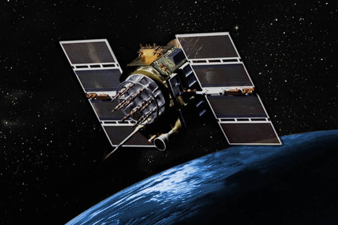 A satellite orbits Earth.