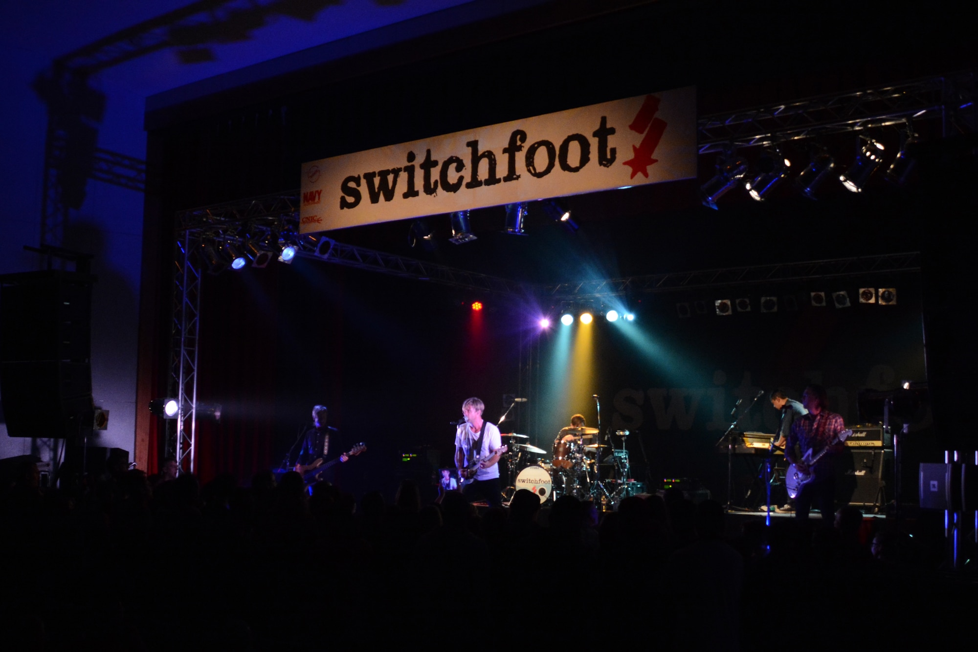 Switchfoot performs for Sailors and family members at Fleet Activities (FLEACT) Yokosuka, Japan during a Navy Entertainment sponsored concert. Switchfoot is slated to perfrom at McConnell Air Force Base, Kansas, in the spring of 2024. (U.S. Navy photo by Mass Communication Specialist 2nd Class Peter Burghart/Released)