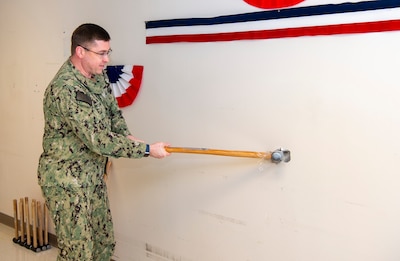 Naval Medical Center Portsmouth (NMCP) hosts an OR (operating room) construction project groundbreaking ceremony, Jan. 18. First up with a sledgehammer to officially start the renovation was Capt. Brian L. Feldman, NMCP director/Navy Medicine Readiness and Training Command Portsmouth (NMRTC) commander.