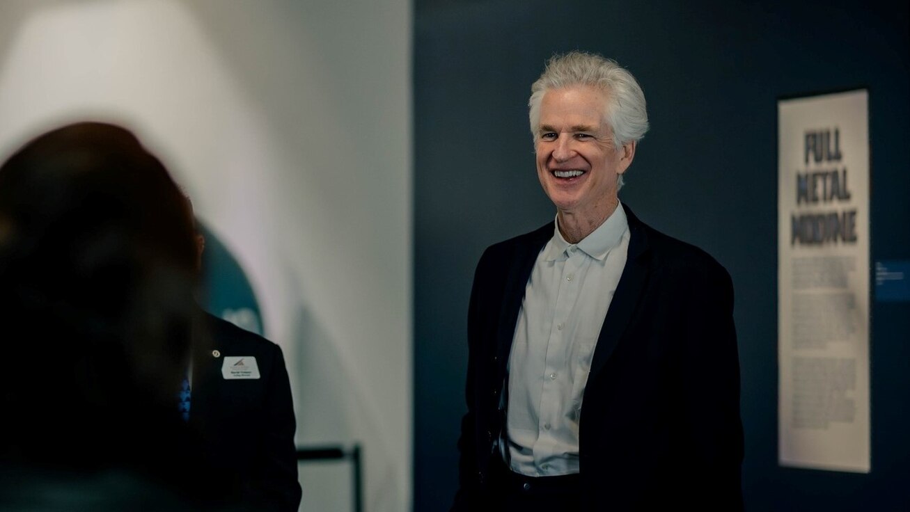 TRIANGLE, VIRGINIA , 2 March 2024. Actor and filmmaker Matthew Modine attended the opening of the "Full Metal Modine" exhibit at the National Museum of the Marine Corps.

Full Metal Modine is an exhibition featuring large-scale aluminum prints of photographs taken by Modine while on the set of Full Metal Jacket. Modine documented the filmmaking process using the 1960s-era Rolleiflex camera that his character (Private Joker) used in the movie. (Photo by Stephanie Grooms/Marine Corps Heritage Foundation)