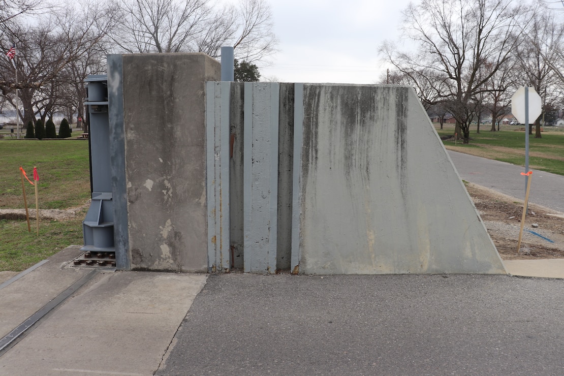 Swing gate at the Ward Avenue opening.  Note the two slots for stop logs that originally sealed the openings when closed.