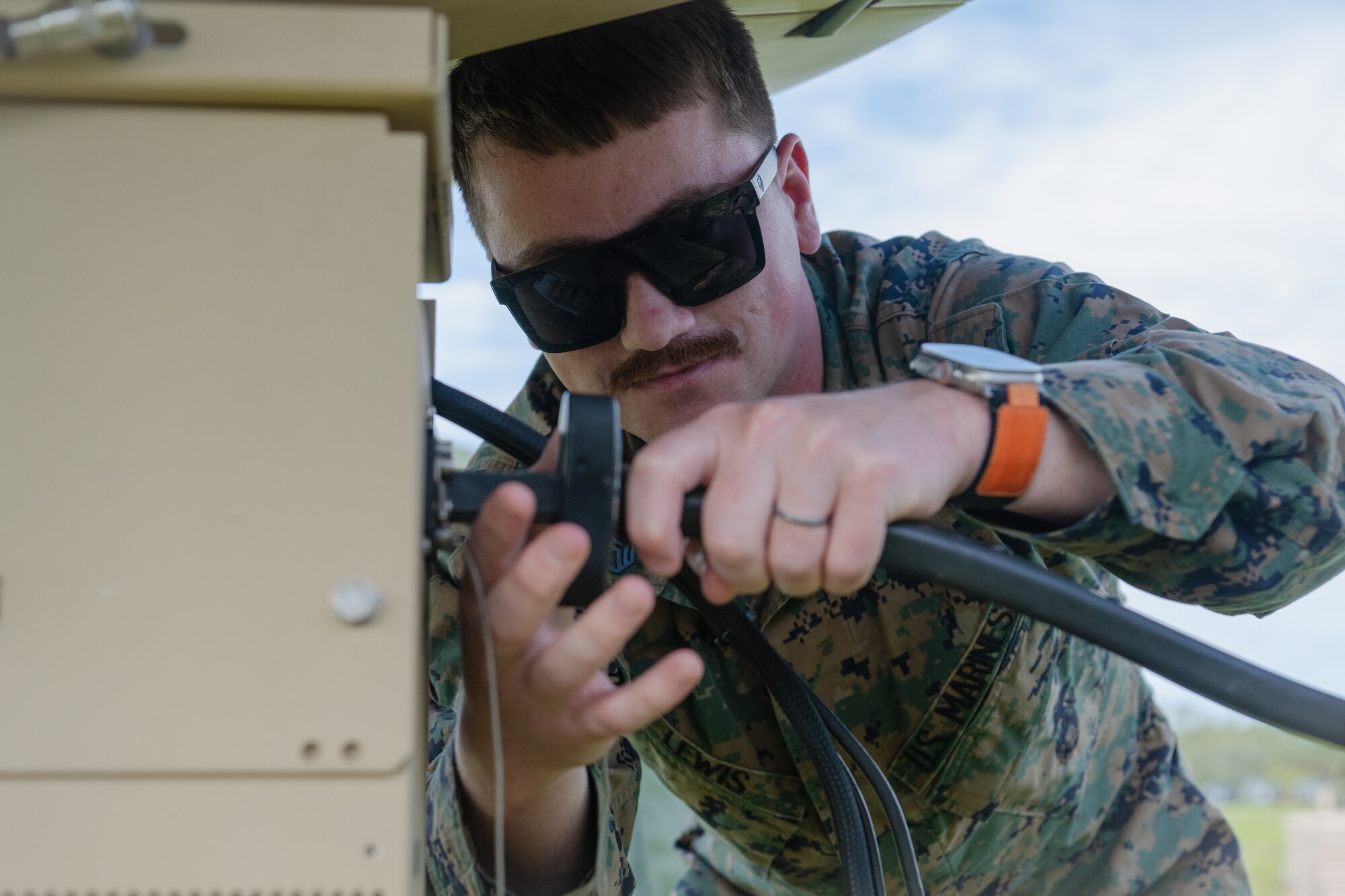 During the exercise, Lewis and the rest of the 1st JCSS team were tasked to create and operate a foreign environment command center with the capabilities to communicate vital information long distances without endangering the operational security of the mission. (U.S. Air Force photo by Senior Airman Zachary Foster)
