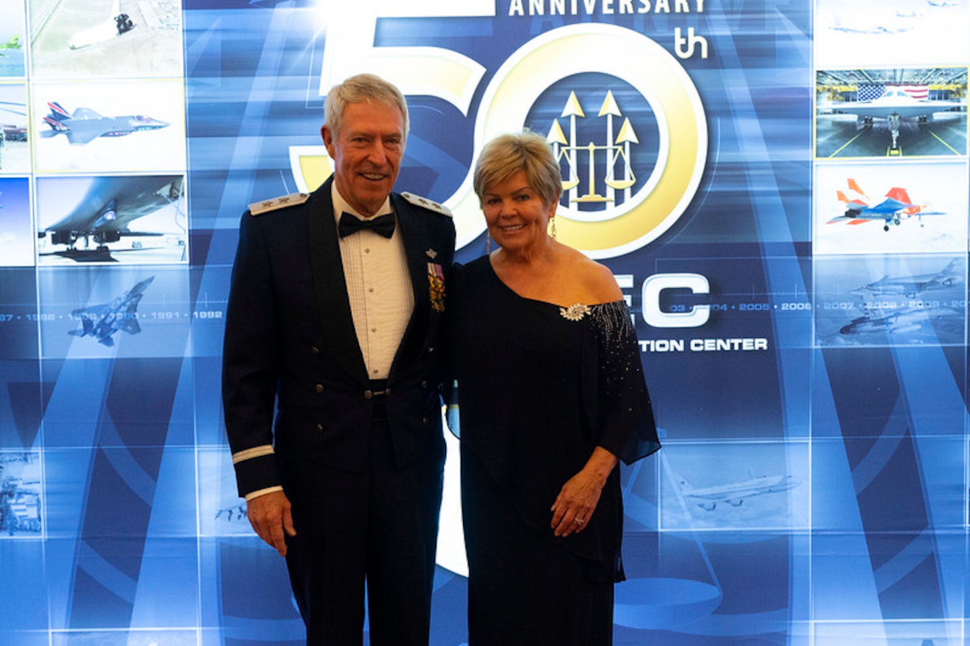 Retired Maj. Gen. William A. Peck, Jr., and his wife Judy attend the Air Force Operational Test and Evaluation Center 50th Anniversary Celebration held at the Sandia Resort in Albuquerque, N.M., on March 6, 2024. General Peck was the AFOTEC Commander from March 2000 to February 2003.