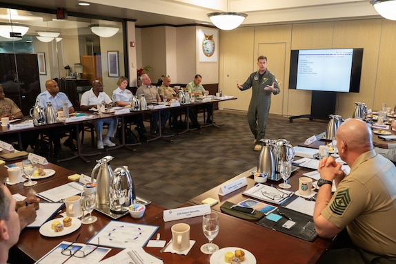 Adm. John C. Aquilino, Commander of U.S. Indo-Pacific Command, speaks to the Defense Senior Enlisted Council (DSELC) about warfighting, leadership perspectives on readiness, and the Total Force structure during the DSELC event  at U.S. Indo-Pacific Command, Mar. 4, 2024. The SEAC convened the Winter 2024 DSELC in Hawaii for top U.S. Armed Forces Enlisted leaders to engage in significant issues like Enlisted Joint Professional Military Education, the Joint Command Senior Enlisted Nominative process, as well as the warfighting and support capabilities of members’ commands in the Joint Force environment.(U.S. Navy photo by Mass Communication Specialist 1st Class Randi Brown)
