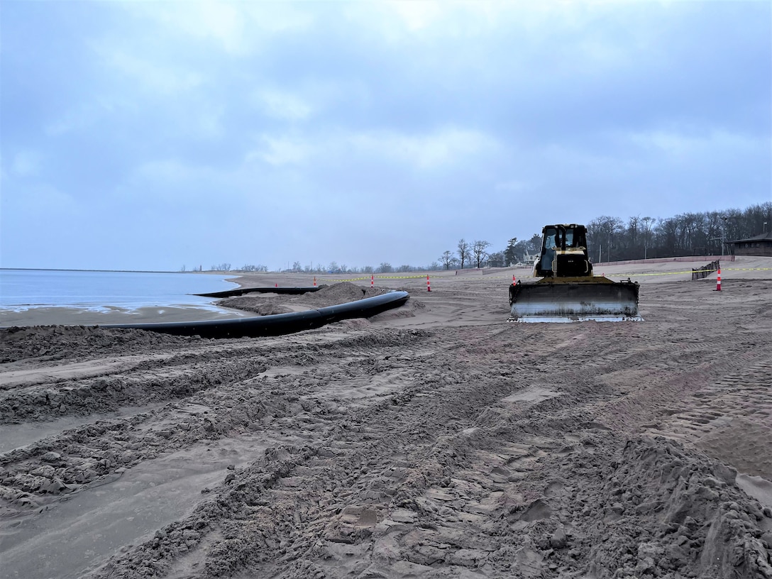 The U.S. Army Corps of Engineers, Detroit District began dredging March 8 in Muskegon Harbor to remove shoaling in the federal channel. (U.S. Army Corps of Engineers, Detroit District photo)