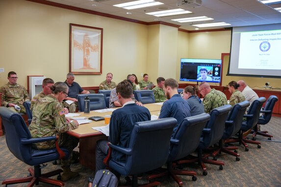 Joint Task Force-Red Hill (JTF-RH) Deputy Commander, U.S. Army Brig. Gen. Michelle Link meets with the Environmental Protection Agency and Hawaii Department of Health before an interim defueling inspection at Joint Base Pearl Harbor-Hickam, March 5, 2024.