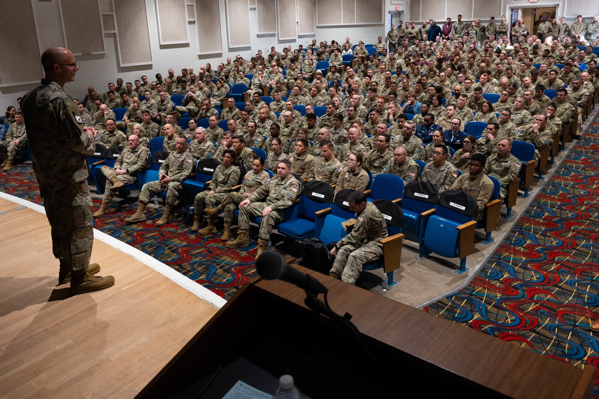 Senior enlisted leader of the Space Force speaks at an all-call