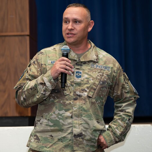 Senior enlisted leader of the Space Force speaks at an all-call