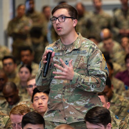  Senior enlisted leader of the Space Force speaks at an all-call