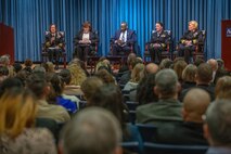 Naval Sea Systems Command (NAVSEA) and Naval Facilities Engineering Command (NAVFAC) celebrated International Women’s Day with a panel discussion featuring the Chief of Naval Operations (CNO) Adm. Lisa M. Franchetti; Deputy Under Secretary of the Navy, Management Ms. E. Anne Sandel; Executive Director, Commander, Navy Installations Command Mr. Timothy K. Bridges; Commandant, Naval District Washington, Rear Adm. Nancy Lacore; and Assistant Deputy CNO, Plans and Strategy, Office of the CNO Rear Adm. Heidi Berg.