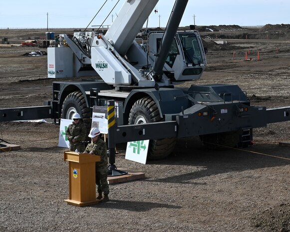 A guest speaker talks during a groundbreaking ceremony.