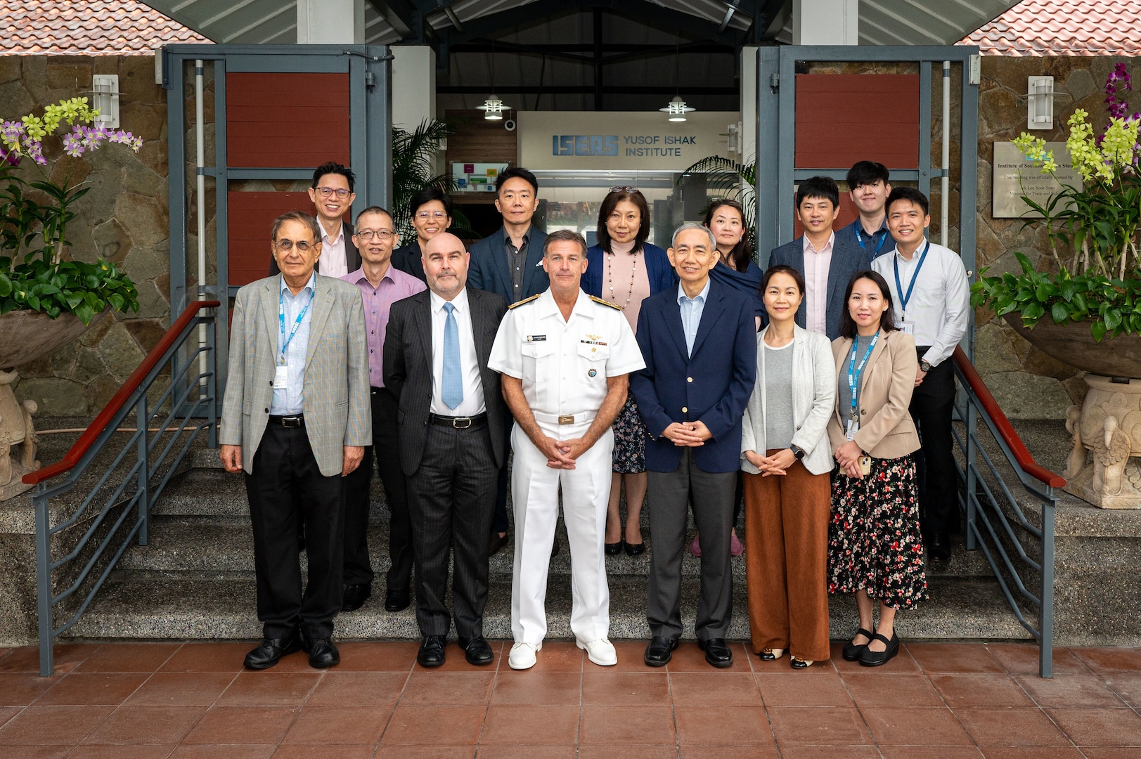 Adm. John C. Aquilino, Commander of U.S. Indo-Pacific Command, takes a group photo with thought leaders at the ISEAS – Yusof Ishak Institute, in Singapore on March 8, 2024. Formerly known as the Institute of Southeast Asian Studies, ISEAS holds conferences, lectures and seminars dedicated to socio-political, security, and economic trends and developments in Southeast Asia amid the wider geostrategic and economic environment. USINDOPACOM is committed to enhancing stability in the Indo-Pacific region by promoting security cooperation, encouraging peaceful development, responding to contingencies, deterring aggression and, when necessary, fighting to win. (U.S. Navy photo by Chief Mass Communication Specialist Shannon M. Smith)