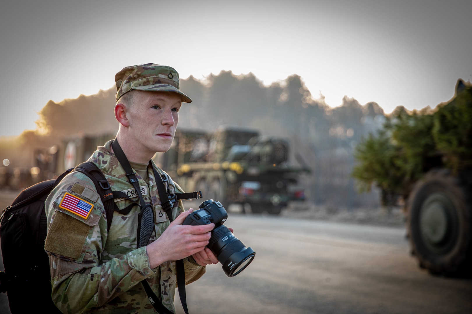 U.S. Army Pfc. Ayden Norcross provides photography support during Allied Spirit 24, March 9, 2024, in Hohenfels, Germany. Allied Spirit 24 is a U.S. Army exercise for its NATO allies and partners at the Joint Multinational Readiness Center near Hohenfels, Germany.