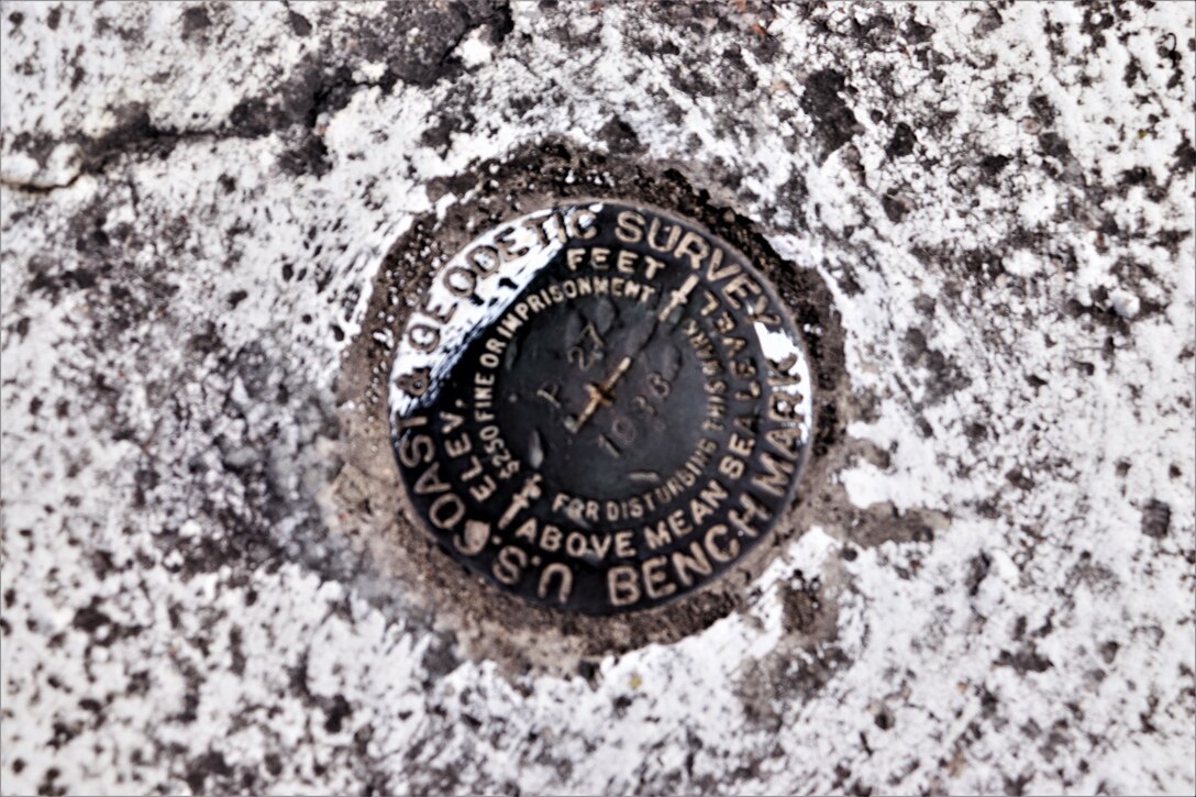 U. S. Memphis Engineer District geodetic survey benchmark.  This monument aids the Memphis District in assessing if the floodwall is subsiding, shifting, or in further need of repair.