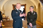 The Adjutant General of Colorado U.S. Army Maj. Gen. Laura Clellan speaks with Lt. Gen. Robert Glavaš, chief of defense, of the Slovenian Armed Forces, in Ljubljana, Slovenia, March 9, 2023. The National Guard State Partnership Program is a U.S. Department of Defense program that pairs National Guard units from U.S. states with partner countries worldwide. The primary goal of the SPP is to foster long-term relationships and enhance international security cooperation through military-to-military and military-to-civilian engagements. (U.S. Air National Guard photo by 1st Lt. Katie Lee)