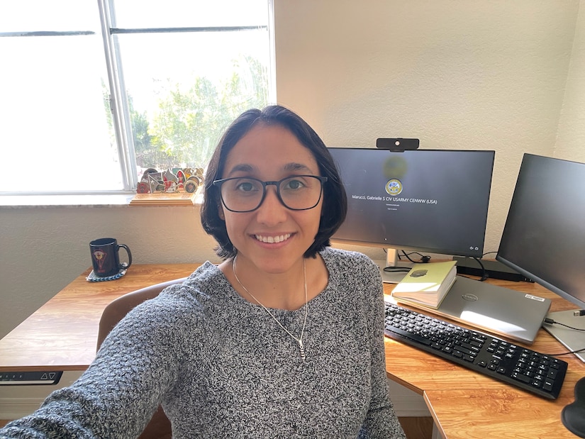 Gabrielle Marucci at her desk, where she serves the Walla Walla District remotely from Florida.