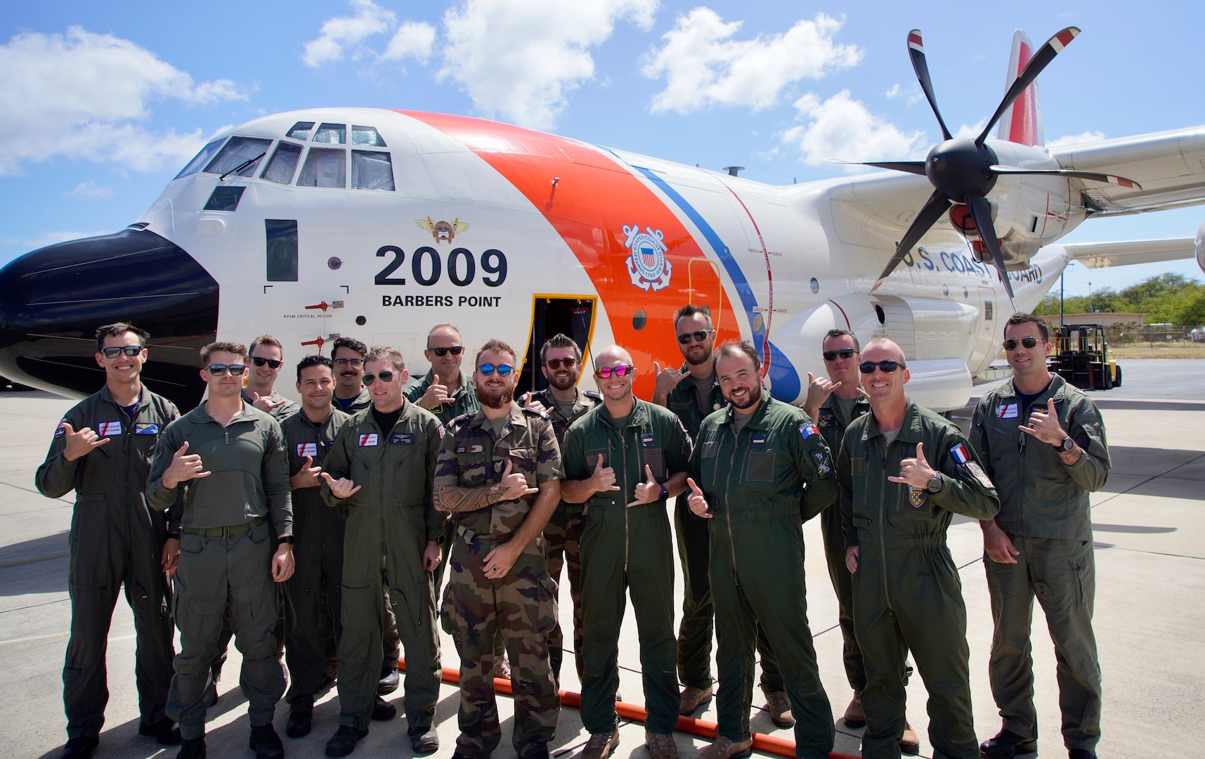 A crew from the French Air Force arrived at Air Station Barbers Point on March 4, 2024, for a week-long subject matter exchange with U.S. Coast Guard aircrews. 
The seven-member team, comprised of three pilots and four crew members, is stationed in French Polynesia, Tahiti, and flies a CN235 Casa aircraft; during their visit, they participated in various activities designed to enhance their aviation proficiency and build professional relationships with their Coast Guard counterparts.